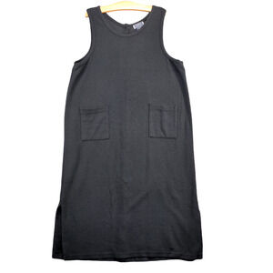York Harbor Women's Tank Dress Black 2X Sleeveless Patch Pockets Back Button